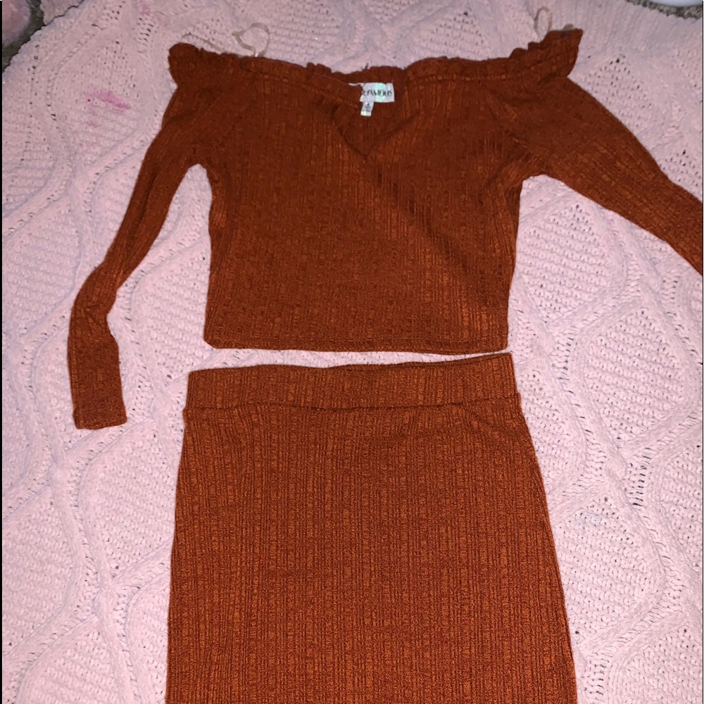 Two piece crop shirt and skirt set